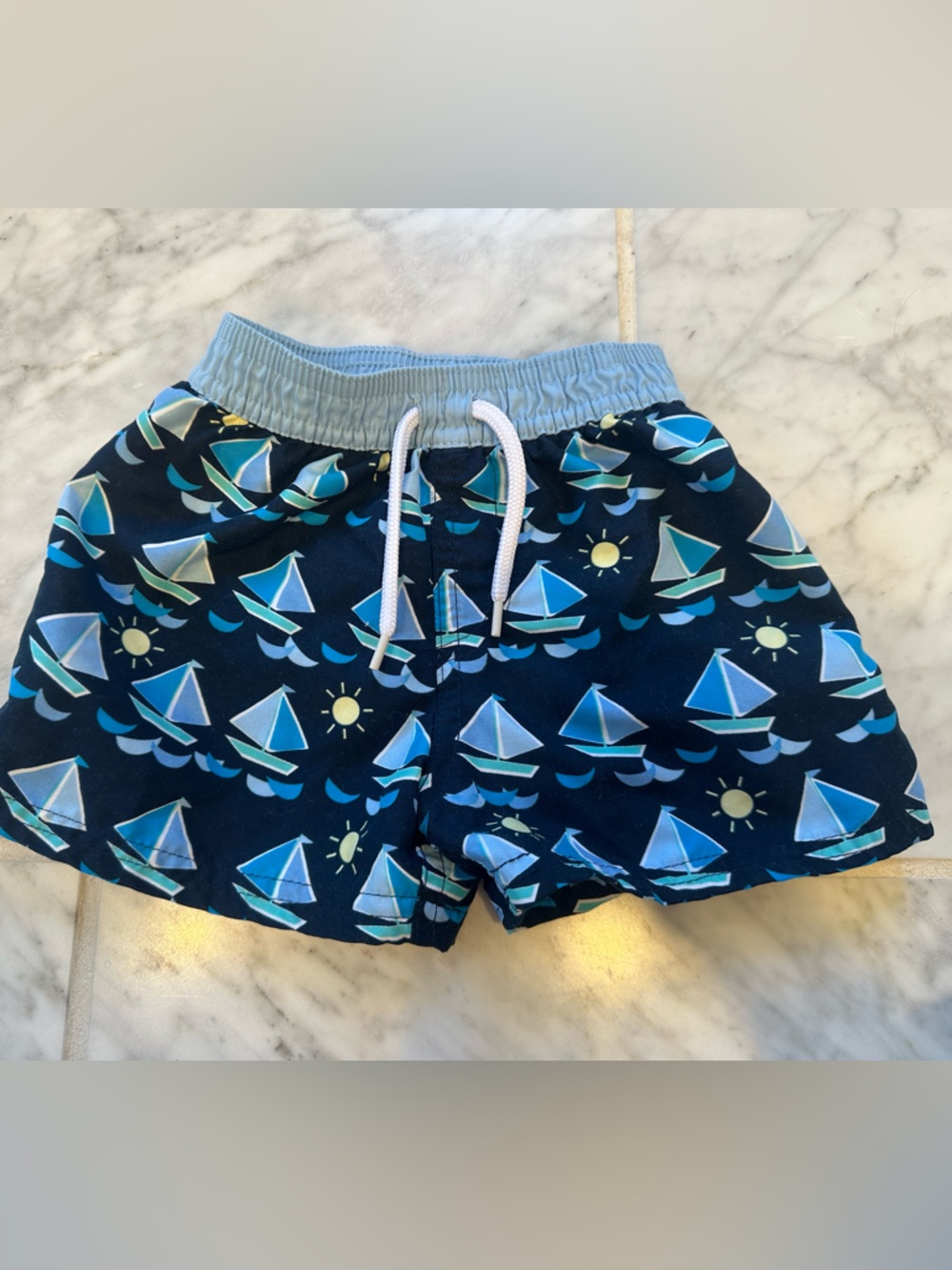 Floatimini Navy Blue Sailboat Print Swim Shorts